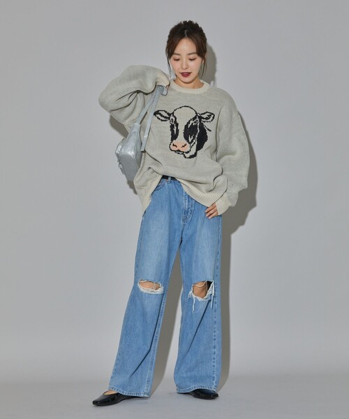 PUBLUX(パブリュクス)の「PUBLUX/パブリュクス アニマルモチーフ ビッグシルエット ジャガードニット 限定展開(ニット/セーター・レディース・ブルー/ブラック/オフホワイト/グリーン・フリ-)」の20枚目の写真