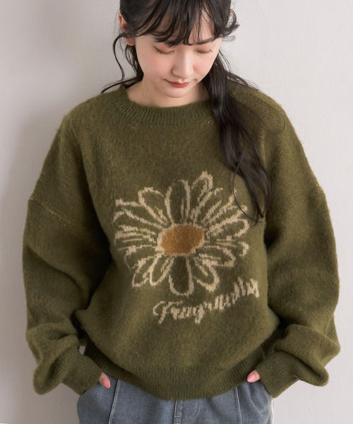 RETRO GIRL(レトロガール)の「花柄ジャガードNTPO(ニット/セーター・レディース・ダークブルー/ダークグリーン/ナチュラル・FREE)」の5枚目の写真