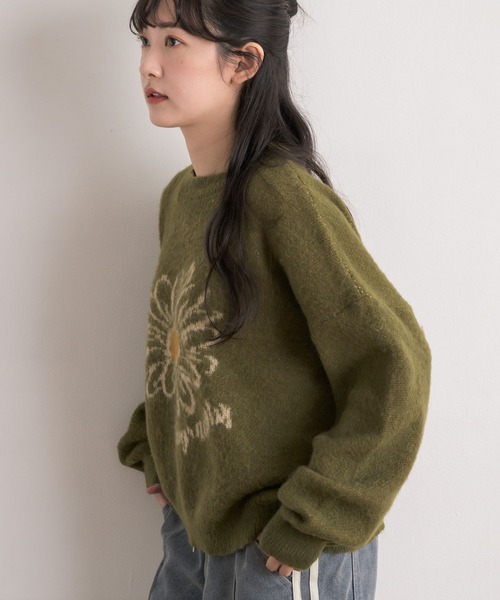 RETRO GIRL(レトロガール)の「花柄ジャガードNTPO(ニット/セーター・レディース・ダークブルー/ダークグリーン/ナチュラル・FREE)」の7枚目の写真