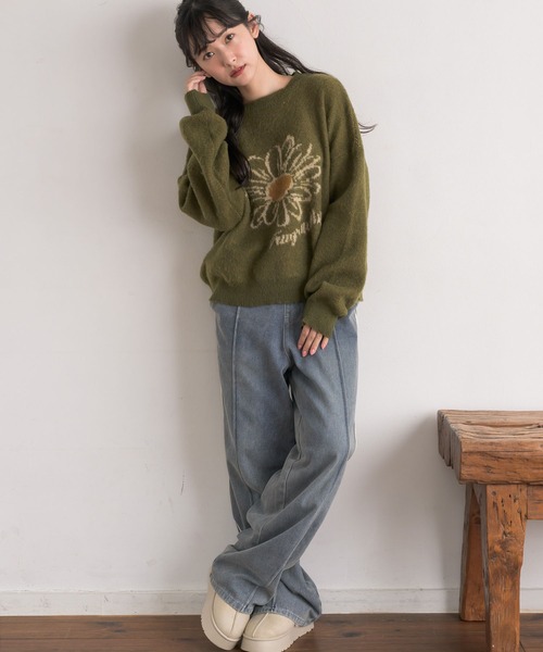 RETRO GIRL(レトロガール)の「花柄ジャガードNTPO(ニット/セーター・レディース・ダークブルー/ダークグリーン/ナチュラル・FREE)」の10枚目の写真