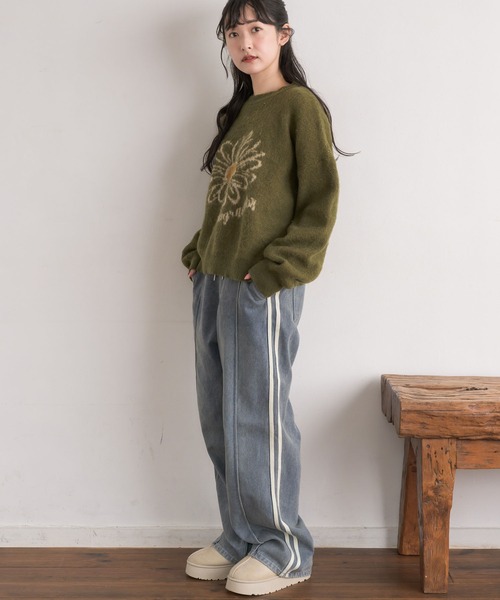 RETRO GIRL(レトロガール)の「花柄ジャガードNTPO(ニット/セーター・レディース・ダークブルー/ダークグリーン/ナチュラル・FREE)」の11枚目の写真