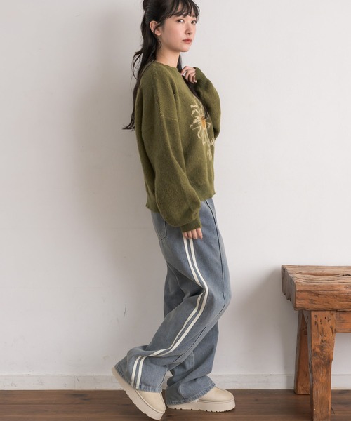 RETRO GIRL(レトロガール)の「花柄ジャガードNTPO(ニット/セーター・レディース・ダークブルー/ダークグリーン/ナチュラル・FREE)」の12枚目の写真