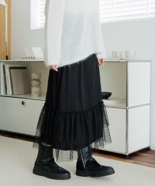 flower（フラワー）の「ダブルレーススカート（スカート・レディース・アイボリー/ブラック・FREE）」の4枚目の写真