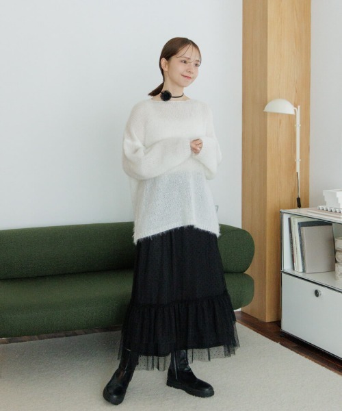 flower（フラワー）の「ダブルレーススカート（スカート・レディース・アイボリー/ブラック・FREE）」の5枚目の写真