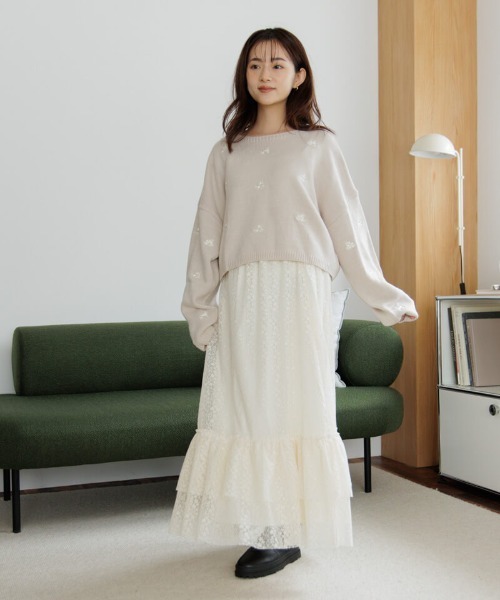 flower（フラワー）の「ダブルレーススカート（スカート・レディース・アイボリー/ブラック・FREE）」の15枚目の写真