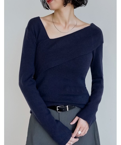 アシンメトリーネックニットトップス（ニット/セーター）｜Re