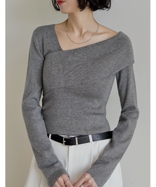 アシンメトリーネックニットトップス（ニット/セーター）｜Re