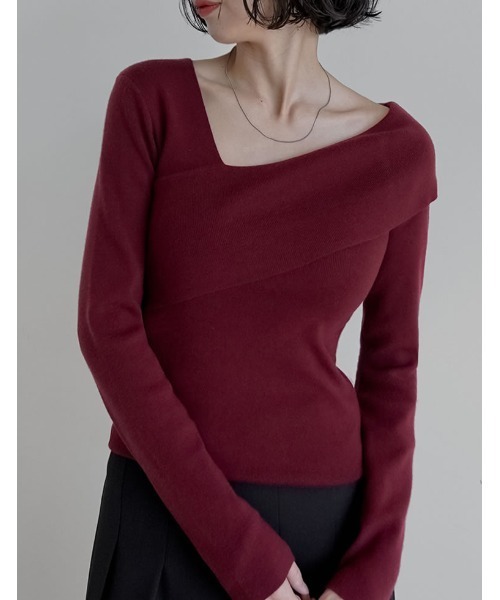 Re:EDIT(リエディ)の「アシンメトリーネックニットトップス(ニット/セーター・レディース・ブラック/アイボリー/モカ/ネイビー/グレー/ダークブラウン/ボルドー・MEDIUM/LARGE)」の7枚目の写真