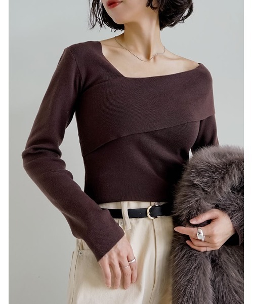 セール】アシンメトリーネックニットトップス（ニット/セーター）｜Re