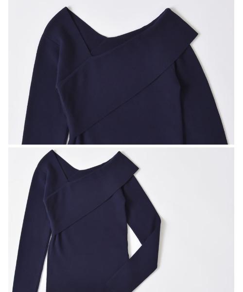 Re:EDIT(リエディ)の「アシンメトリーネックニットトップス(ニット/セーター・レディース・ブラック/アイボリー/モカ/ネイビー/グレー/ダークブラウン/ボルドー・MEDIUM/LARGE)」の8枚目の写真