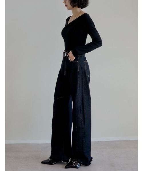 セール】アシンメトリーネックニットトップス（ニット/セーター）｜Re