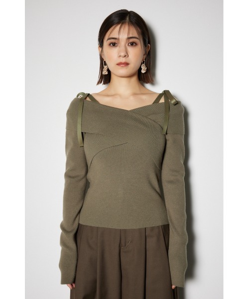 rienda 2WAYショルダーリボンクロスニットトップス rienda（リエンダ）の「2WAYショルダーリボンクロスニット
