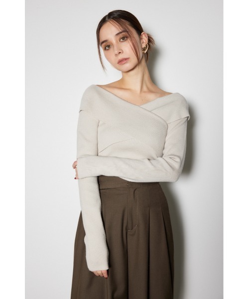 rienda（リエンダ）の「2WAYショルダーリボンクロスニットトップ