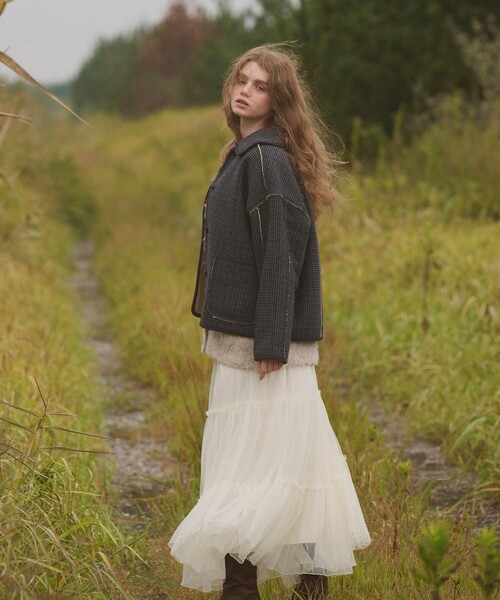 FREAK'S STORE（フリークスストア）の「襟付き リバーシブルチェックボアジャケット（ステンカラーコート・レディース・ベージュ/グレー・ﾌﾘ-）」の3枚目の写真