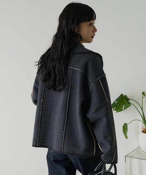 FREAK'S STORE（フリークスストア）の「襟付き リバーシブルチェックボアジャケット（ステンカラーコート・レディース・ベージュ/グレー・ﾌﾘ-）」の15枚目の写真