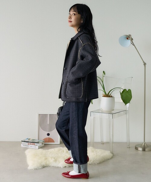 FREAK'S STORE（フリークスストア）の「襟付き リバーシブルチェックボアジャケット（ステンカラーコート・レディース・ベージュ/グレー・ﾌﾘ-）」の19枚目の写真