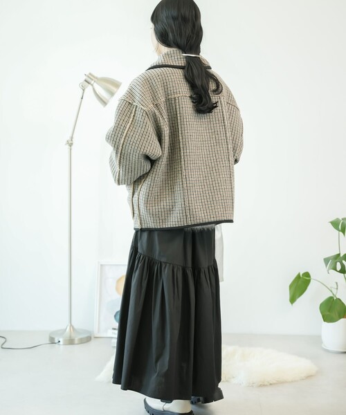 FREAK'S STORE（フリークスストア）の「襟付き リバーシブルチェックボアジャケット（ステンカラーコート・レディース・ベージュ/グレー・ﾌﾘ-）」の22枚目の写真