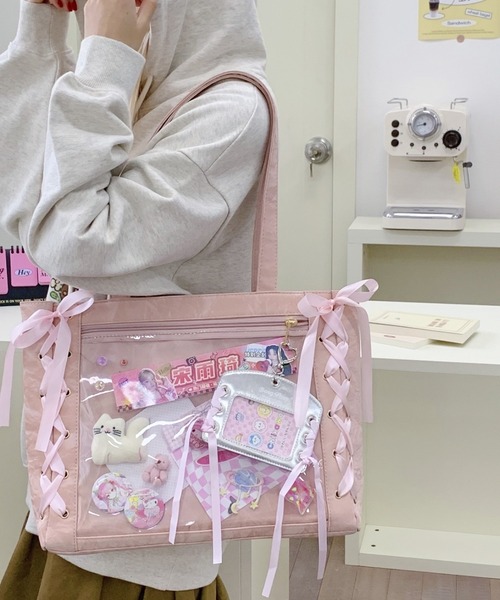 gossip!ロサンゼルス(ゴシップロサンゼルス)の「【A4サイズ収納可】リボンオーロラショルダー/トート姫痛バッグ(トートバッグ・レディース・シルバー/オフホワイト/ブラック/グリーン/ブルー/ブラウン/ピンク・FREE)」の6枚目の写真