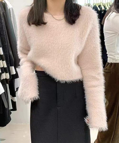 Miniministore(ミニミニストア)の「シャギーニットレディース 韓国風セーター(ニット/セーター・レディース・ホワイト/ブラック/ライトピンク/グレイッシュベージュ/アイボリー/ワインレッド・FREE)」の5枚目の写真
