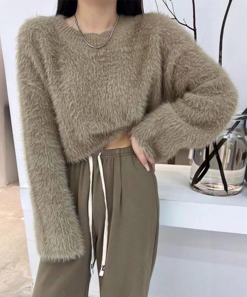 Miniministore(ミニミニストア)の「シャギーニットレディース 韓国風セーター(ニット/セーター・レディース・ホワイト/ブラック/ライトピンク/グレイッシュベージュ/アイボリー/ワインレッド・FREE)」の1枚目の写真