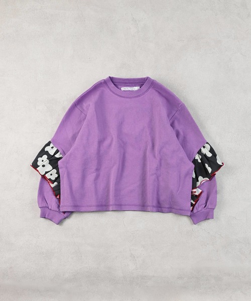 CALMIA(カルミア)の「フラワープリントバックフリルトレーナー(スウェット・キッズ・オフホワイト/オレンジ/パープル・150/140/130/120/110/100/95/90/80)」の3枚目の写真