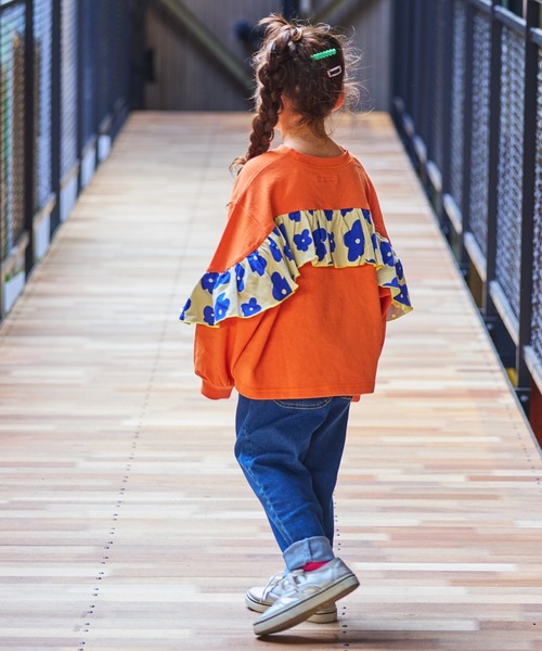 CALMIA(カルミア)の「フラワープリントバックフリルトレーナー(スウェット・キッズ・オフホワイト/オレンジ/パープル・150/140/130/120/110/100/95/90/80)」の8枚目の写真