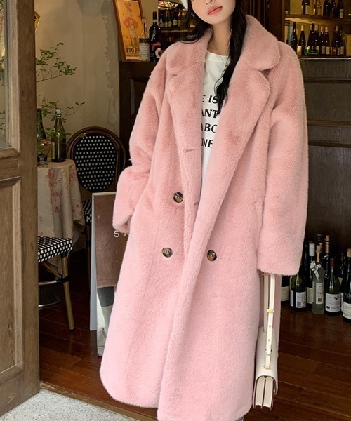 gossip！ロサンゼルス（ゴシップロサンゼルス）の「ファーテーラードジャケットコート（チェスターコート・レディース・ブラウン/オフホワイト/ピンク・FREE）」の16枚目の写真