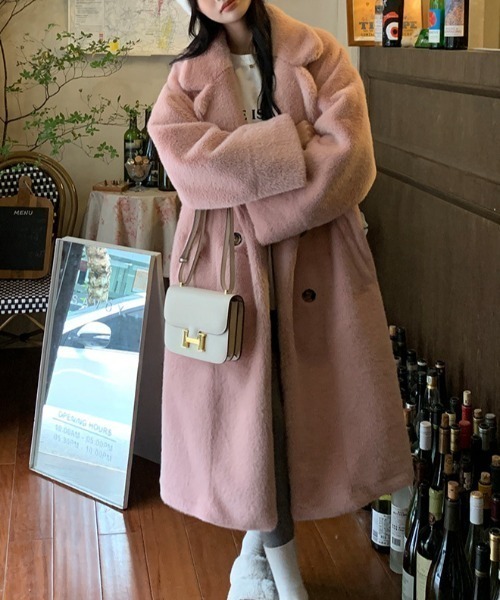 gossip！ロサンゼルス（ゴシップロサンゼルス）の「ファーテーラードジャケットコート（チェスターコート・レディース・ブラウン/オフホワイト/ピンク・FREE）」の18枚目の写真