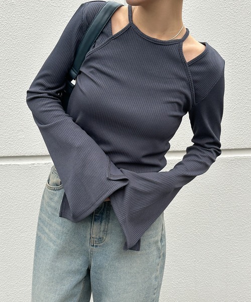 select MOCA(セレクトモカ)の「アメスリレイヤードライクフレアスリーブトップス(Tシャツ/カットソー・レディース・チャコールグレー/アイボリー/ブラック・FREE)」の22枚目の写真