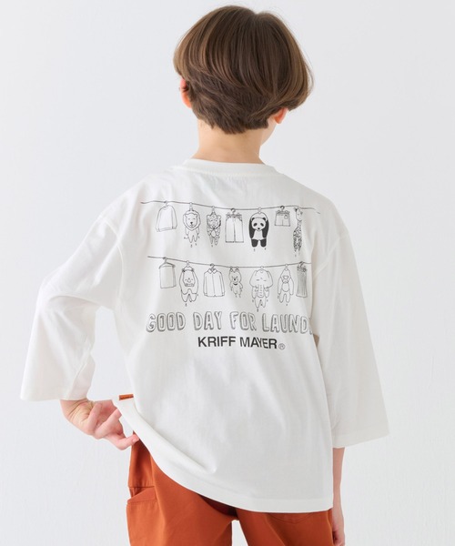 KRIFF MAYER Kid's Collection（クリフメイヤーキッズコレクション）の「【綿100％】楽LUCK-七分袖T（ランドリー）（Tシャツ/カットソー・キッズ・オフホワイト/ブルーグリーン/パープル/チャコール・150/120/170/160/140/130）」の2枚目の写真