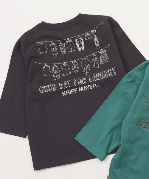 KRIFF MAYER Kid's Collection（クリフメイヤーキッズコレクション）の「【綿100％】楽LUCK-七分袖T（ランドリー）（Tシャツ/カットソー・キッズ・オフホワイト/ブルーグリーン/パープル/チャコール・150/120/170/160/140/130）」の3枚目の写真
