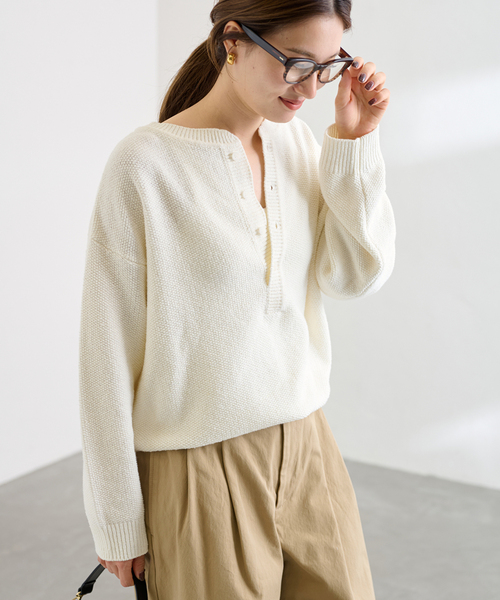 数量限定，人気 フレームワーク カノコ 2WAYヘンリーニット ホワイト