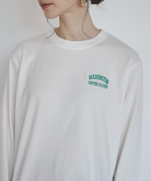 ANGIE(アンジー)の「ワンポイント 刺繍 ロゴ ロンT(Tシャツ/カットソー・レディース・ホワイト×グリーン/ホワイト×ブルー/ホワイト系1/ブラック/アッシュグレー/ライトグレー系1/ネイビー/グレー系1/ネイビー系1・MEDIUM/LARGE)」の10枚目の写真