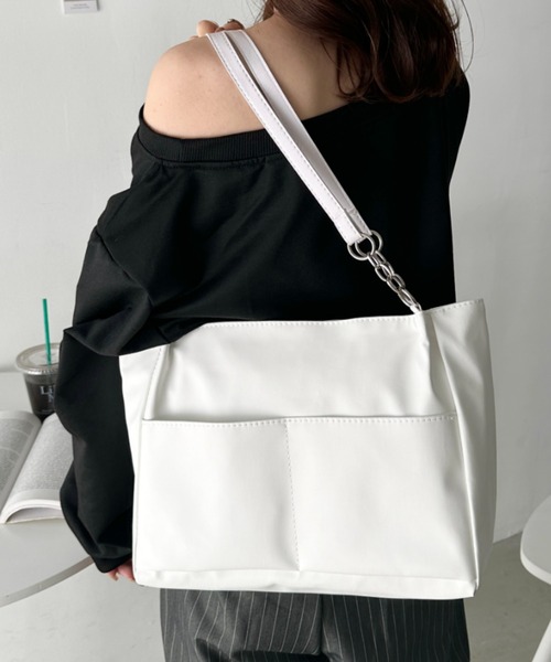 セール】【A4サイズ対応】ダブルポケットPUトートバッグ（トートバッグ