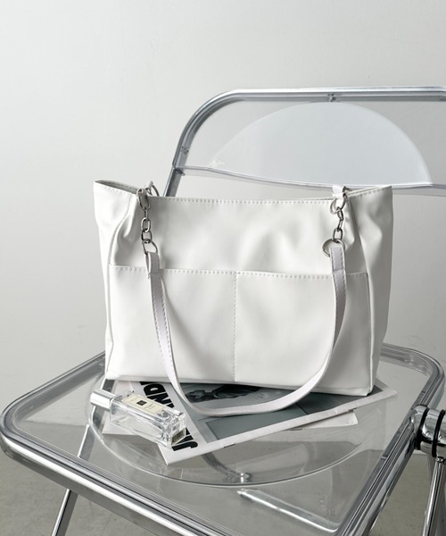 セール】【A4サイズ対応】ダブルポケットPUトートバッグ（トートバッグ