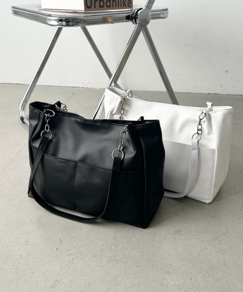 セール】【A4サイズ対応】ダブルポケットPUトートバッグ（トートバッグ