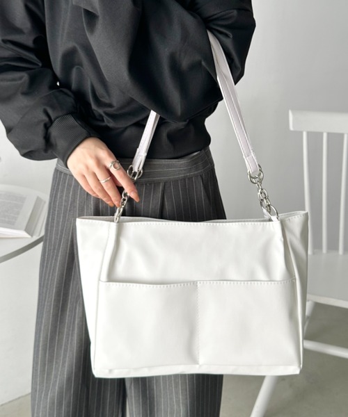 セール】【A4サイズ対応】ダブルポケットPUトートバッグ（トートバッグ
