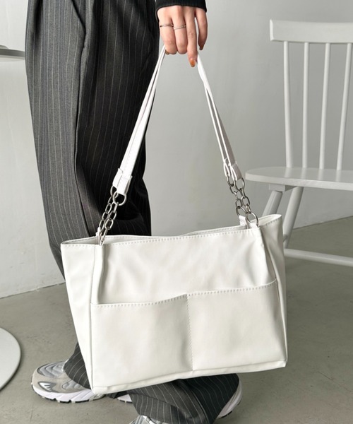 セール】【A4サイズ対応】ダブルポケットPUトートバッグ（トートバッグ