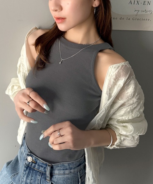 mily bilet（ミウィビレット）の「【mily bilet】シンプルに1枚でも着られる♪カップ付きテレコリブアメスリタンクトップ（タンクトップ・レディース・アイボリー/チャコールグレー/グレー/ブラウン/ブラック・X-LARGE/LARGE/MEDIUM/SMALL）」の21枚目の写真