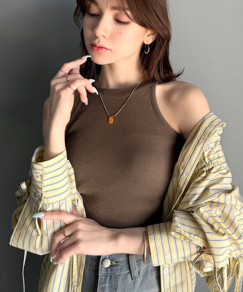 mily bilet（ミウィビレット）の「【mily bilet】シンプルに1枚でも着られる♪カップ付きテレコリブアメスリタンクトップ（タンクトップ・レディース・アイボリー/チャコールグレー/グレー/ブラウン/ブラック・X-LARGE/LARGE/MEDIUM/SMALL）」の7枚目の写真