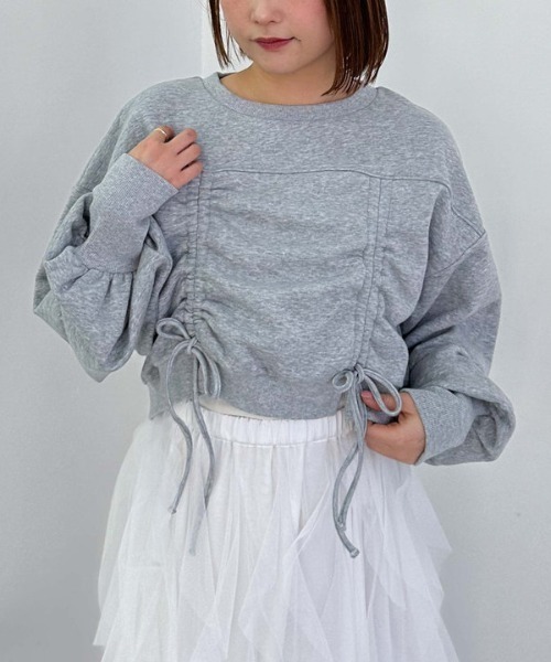 archives(アルシーヴ)の「ドロストショートスウェット(スウェット・レディース・グレー/オフホワイト/ブラック・MEDIUM)」の3枚目の写真