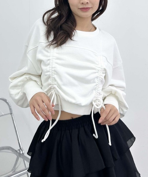 archives(アルシーヴ)の「ドロストショートスウェット(スウェット・レディース・グレー/オフホワイト/ブラック・MEDIUM)」の1枚目の写真