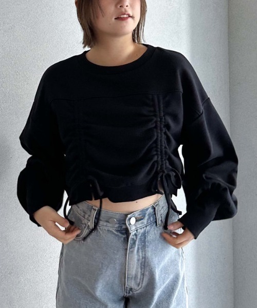 archives(アルシーヴ)の「ドロストショートスウェット(スウェット・レディース・グレー/オフホワイト/ブラック・MEDIUM)」の2枚目の写真