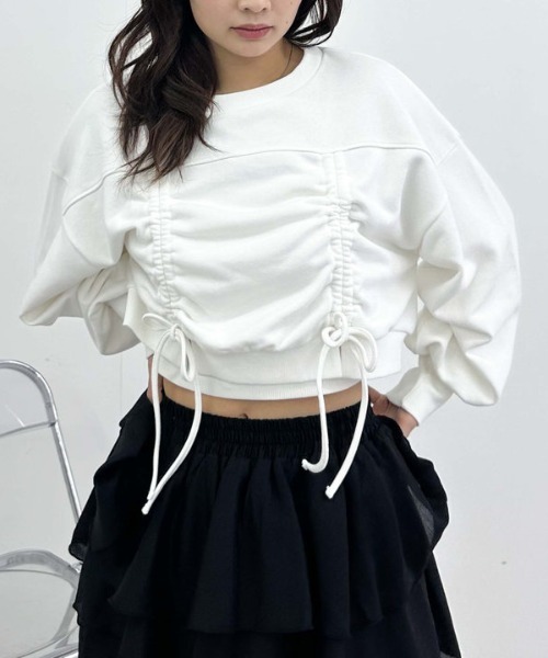 archives(アルシーヴ)の「ドロストショートスウェット(スウェット・レディース・グレー/オフホワイト/ブラック・MEDIUM)」の6枚目の写真