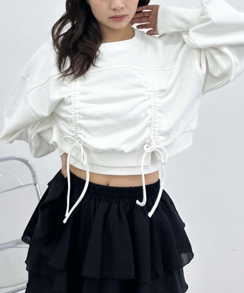 archives(アルシーヴ)の「ドロストショートスウェット(スウェット・レディース・グレー/オフホワイト/ブラック・MEDIUM)」の7枚目の写真