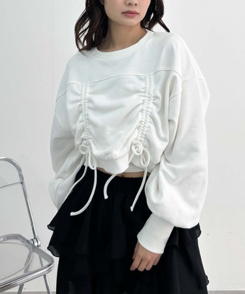 archives(アルシーヴ)の「ドロストショートスウェット(スウェット・レディース・グレー/オフホワイト/ブラック・MEDIUM)」の8枚目の写真