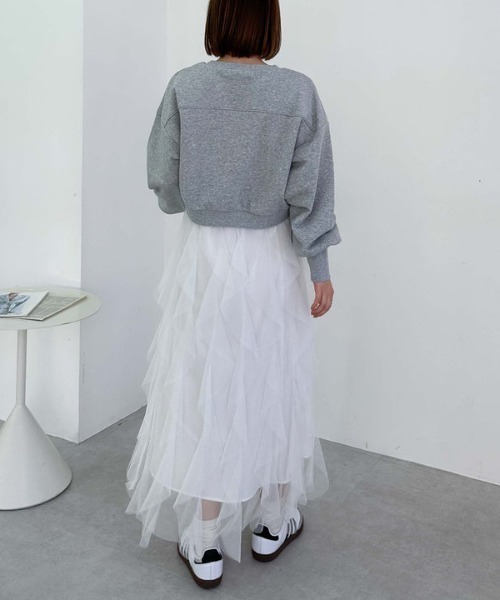 archives(アルシーヴ)の「ドロストショートスウェット(スウェット・レディース・グレー/オフホワイト/ブラック・MEDIUM)」の4枚目の写真