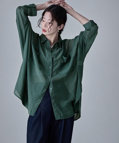 美品✨アドーア ドルマンスリーブ シャツ ブラウス ブルー 38 オーバーサイズ ドルマンスリーブオーバーシアーシャツ（シャツ/ブラウス）｜etoll