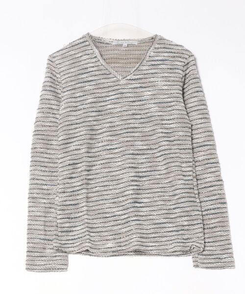 NO WAY(ノーウェイ)の「/Growth by Grail/ボーダーVネックカット(Tシャツ/カットソー・メンズ・ブラック/グレー・MEDIUM/LARGE)」の1枚目の写真