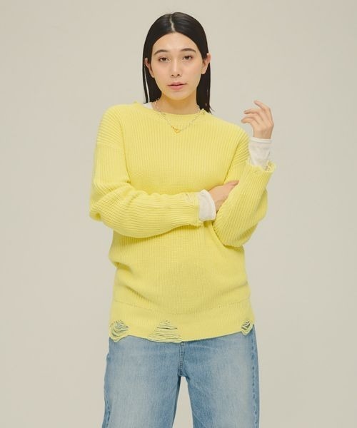 eL(エル)の「【eL】5G Crush Pullover LS/306887(ニット/セーター・レディース・ネイビー/グレー/イエロー系その他・FREE)」の3枚目の写真